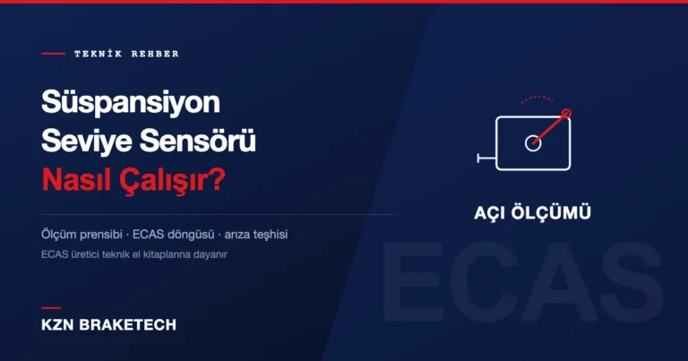 Süspansiyon seviye sensörü teknik rehberi kapak görseli: sensör kolunun açı ölçümü şeması