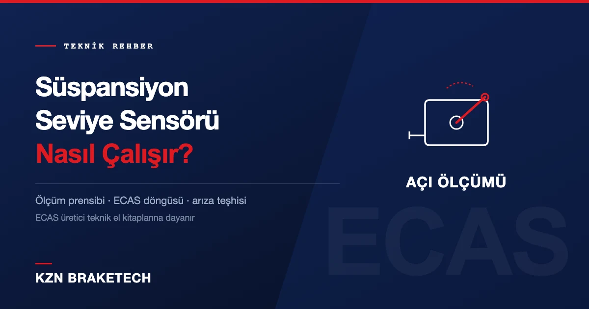 Süspansiyon seviye sensörü teknik rehberi kapak görseli: sensör kolunun açı ölçümü şeması